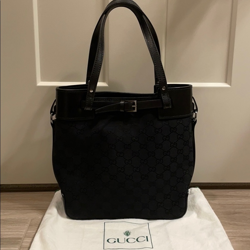 Gucci black canvas tote bag